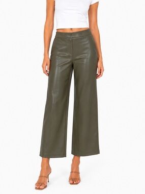 bagatelle Olive Green High-Waist Wide-Leg Faux Leather Pants